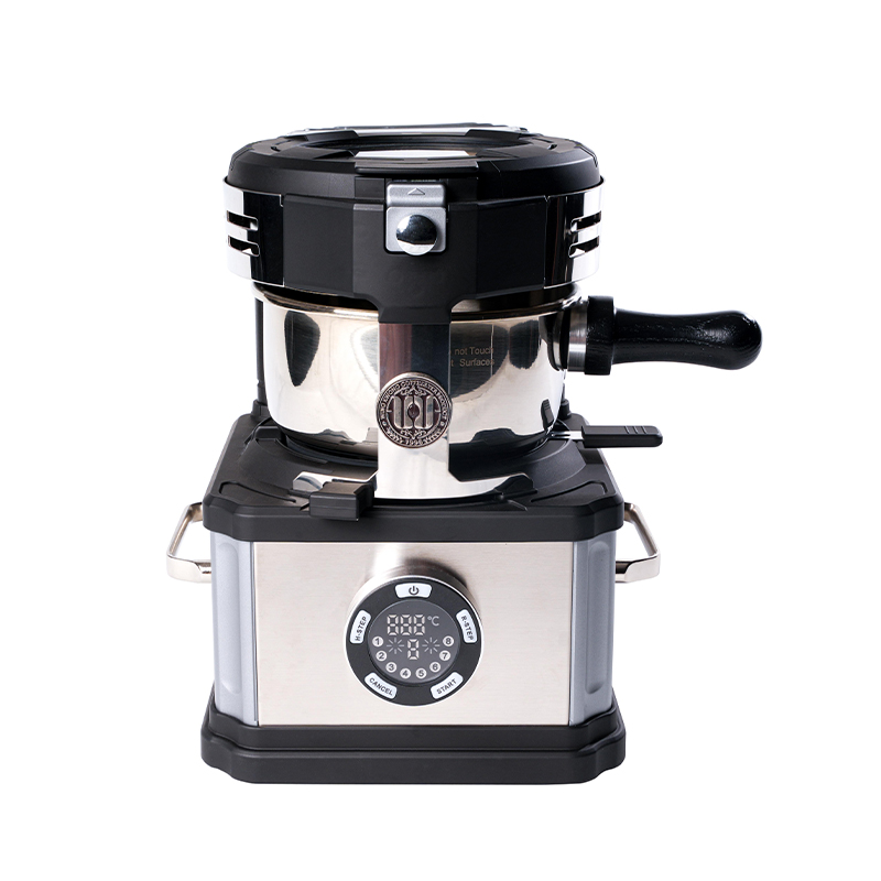 How does a coffee bean roaster's hot air circulation system improve roasting consistency?